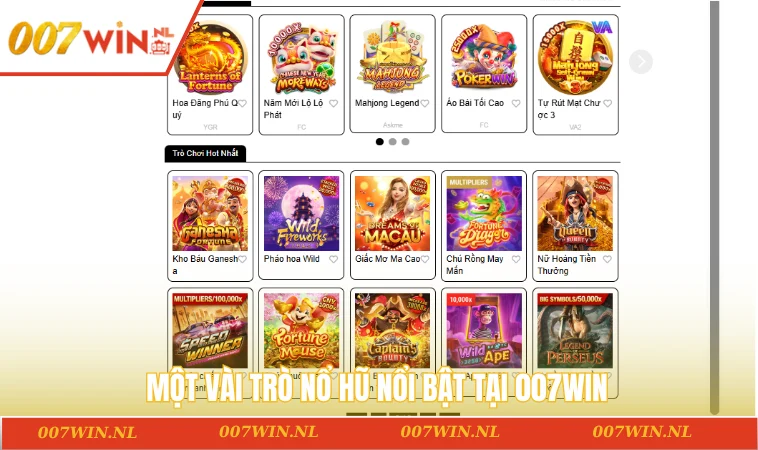 Một vài trò nổ hũ nổi bật tại 007WIN